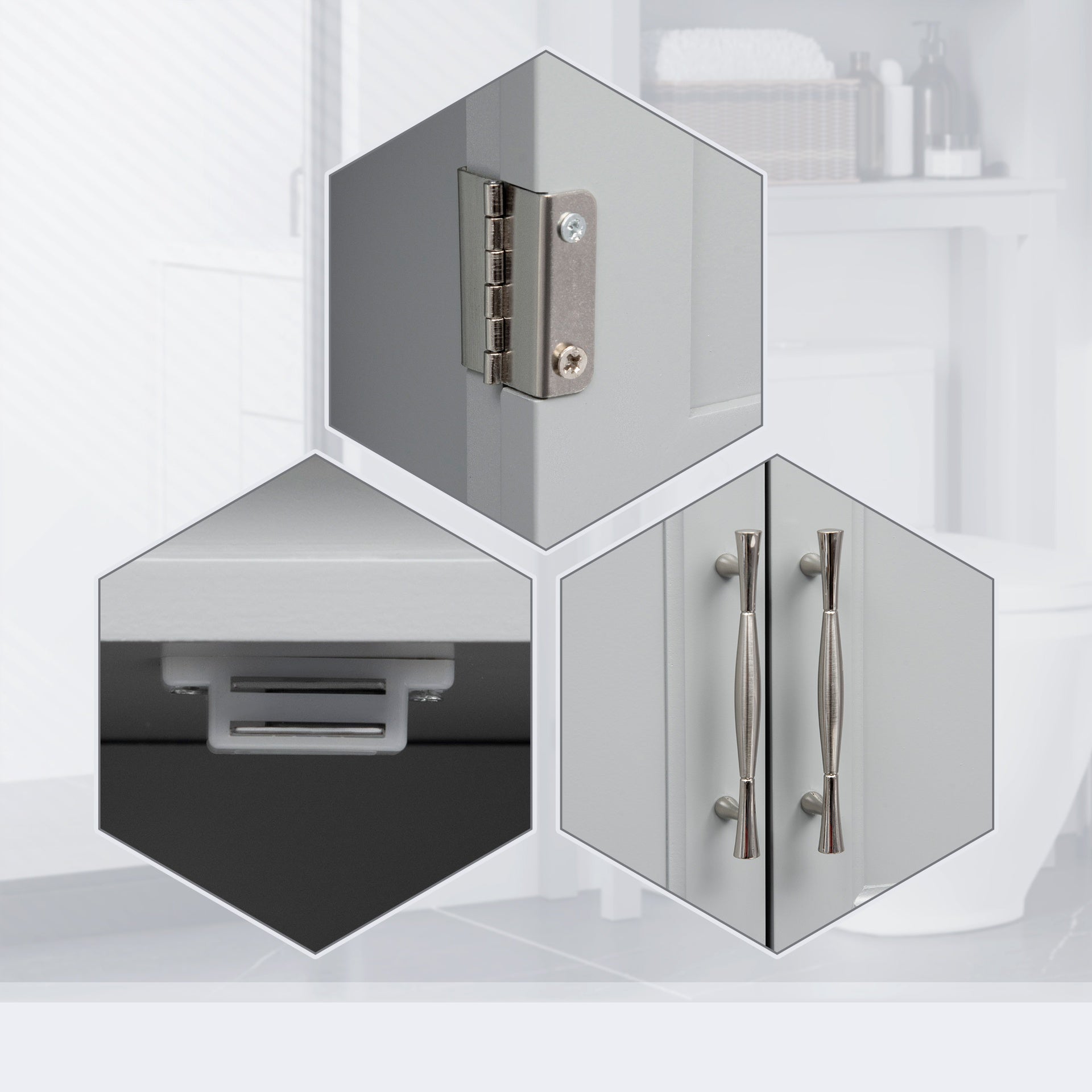 kleankin Modern Over The Toilet Storage Cabinet, Double Door Bathroom Organizer with Inner Adjustable Shelf and Open Shelf, Gray