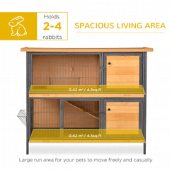 PawHut 48" 2-Story Large Rabbit Hutch Bunny Cage Wooden Pet House Metal Frame with Rooms, Ramp, No Leak Tray, Feeding Trough, Waterproof Asphalt Roof for Rabbits, Chickens, Ducks, Outdoor/Indoor