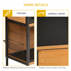 PawHut 48" 2-Story Large Rabbit Hutch Bunny Cage Wooden Pet House Metal Frame with Rooms, Ramp, No Leak Tray, Feeding Trough, Waterproof Asphalt Roof for Rabbits, Chickens, Ducks, Outdoor/Indoor