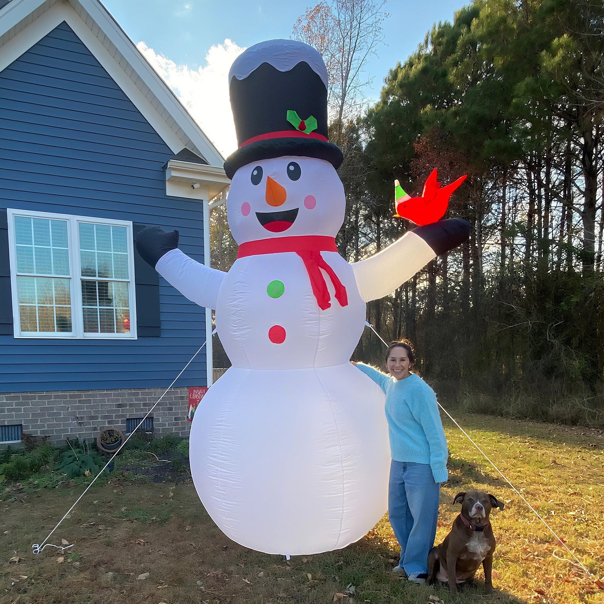 Outsunny 12FT Giant Inflatable Snowman, Christmas Blow Up Snowman with Rotating Colorful LED Light for Indoor, Outdoor, Yard