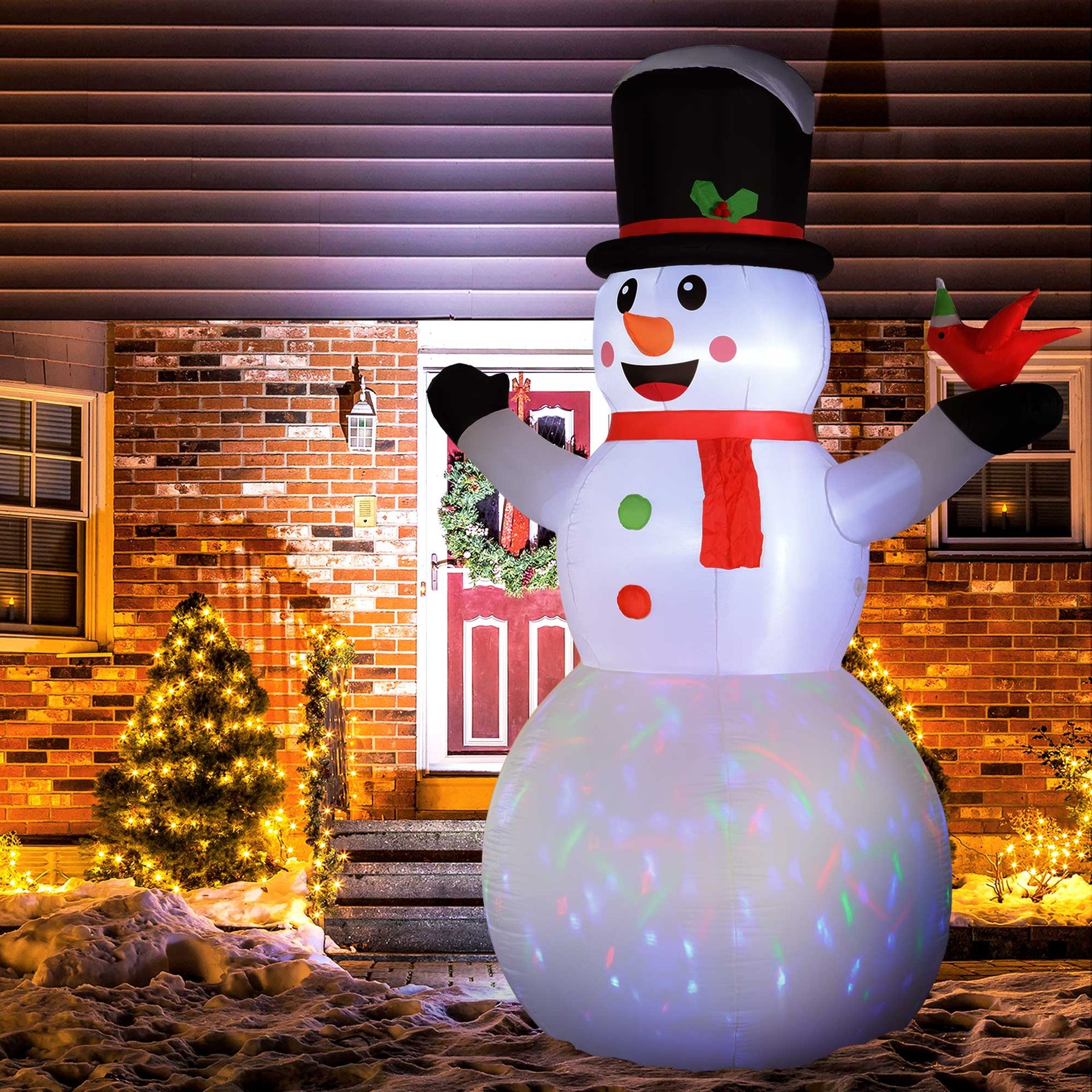 Outsunny 12FT Giant Inflatable Snowman, Christmas Blow Up Snowman with Rotating Colorful LED Light for Indoor, Outdoor, Yard
