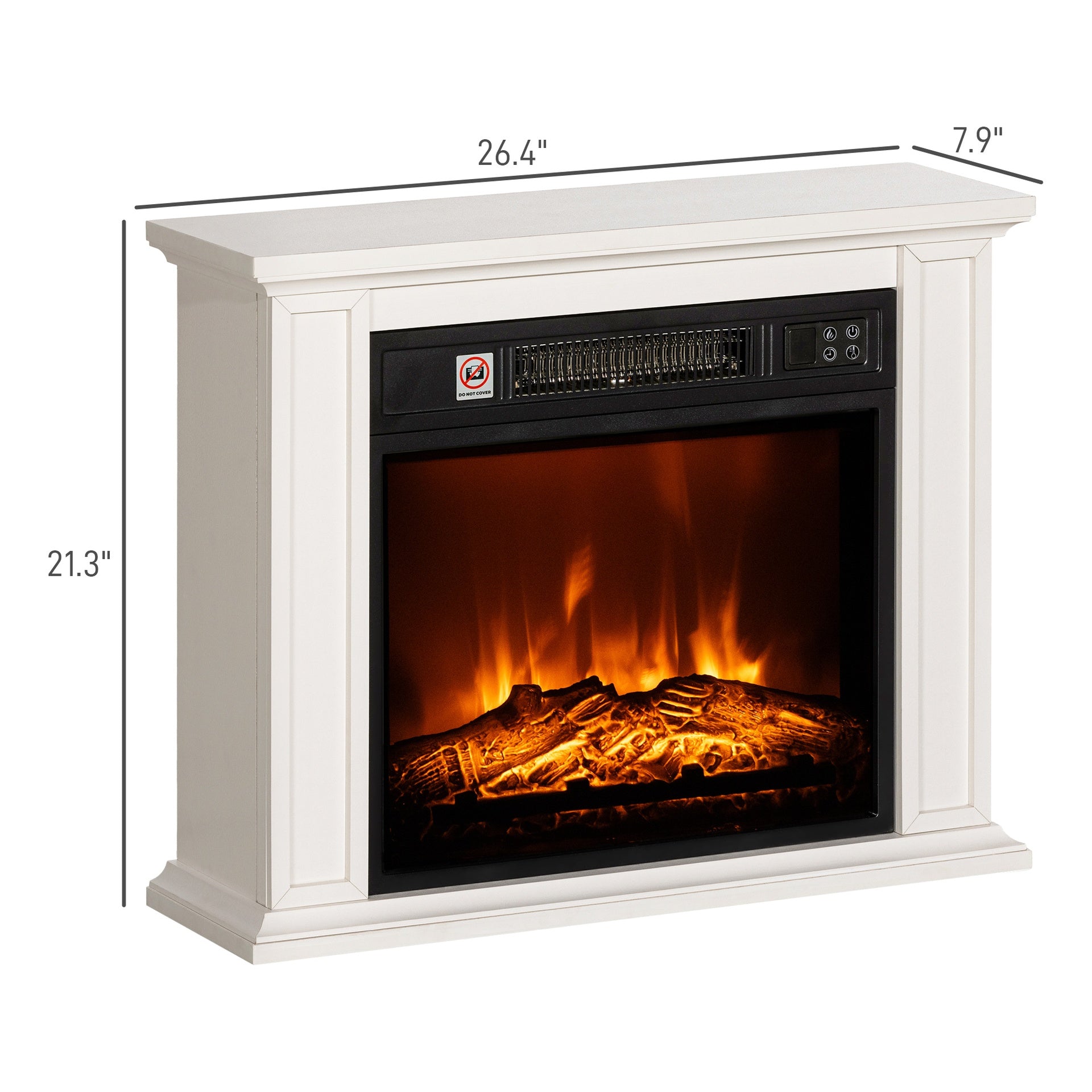 HOMCOM 26" Freestanding Electric Fireplace with Mantel, 1400W Replaceable Fireplace Insert Heater with 3D Flame Effect, WHite