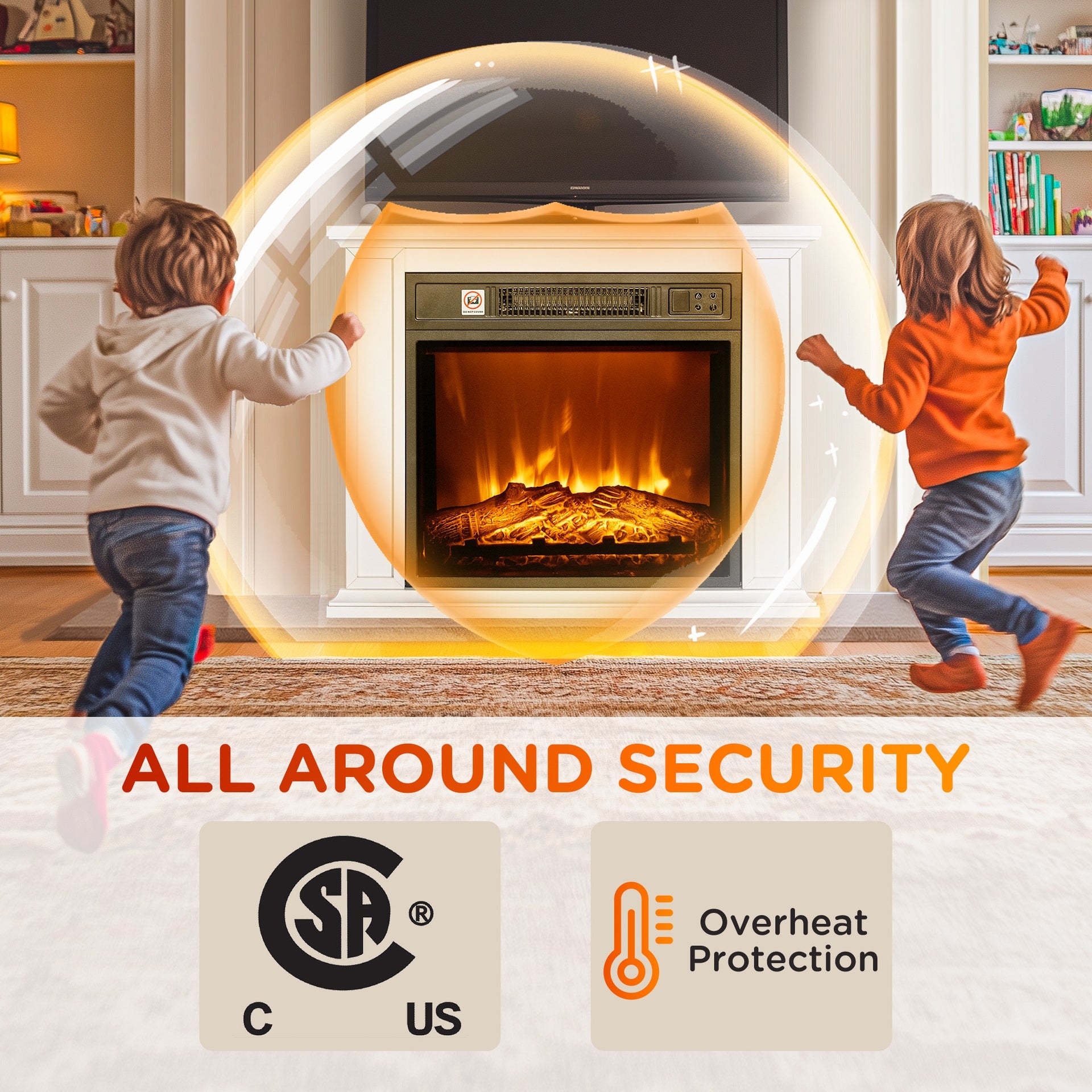 HOMCOM 26" Freestanding Electric Fireplace with Mantel, 1400W Replaceable Fireplace Insert Heater with 3D Flame Effect, WHite