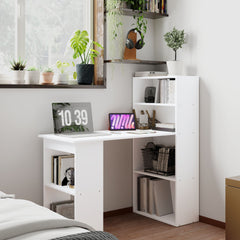 HOMCOM Computer Desk with 6-Tier Storage Shelves, Writing Desk Workstation with Bookshelf for Home Office, White