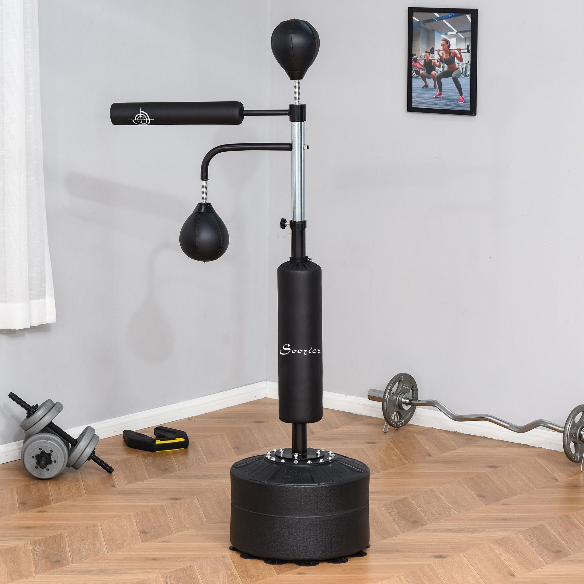 Soozier 4-in-1 Boxing Punching Bag Stand with 2 Speedballs, 360° Relax Bar, & PU-Wrapped Bag & Adjustable Height, Black
