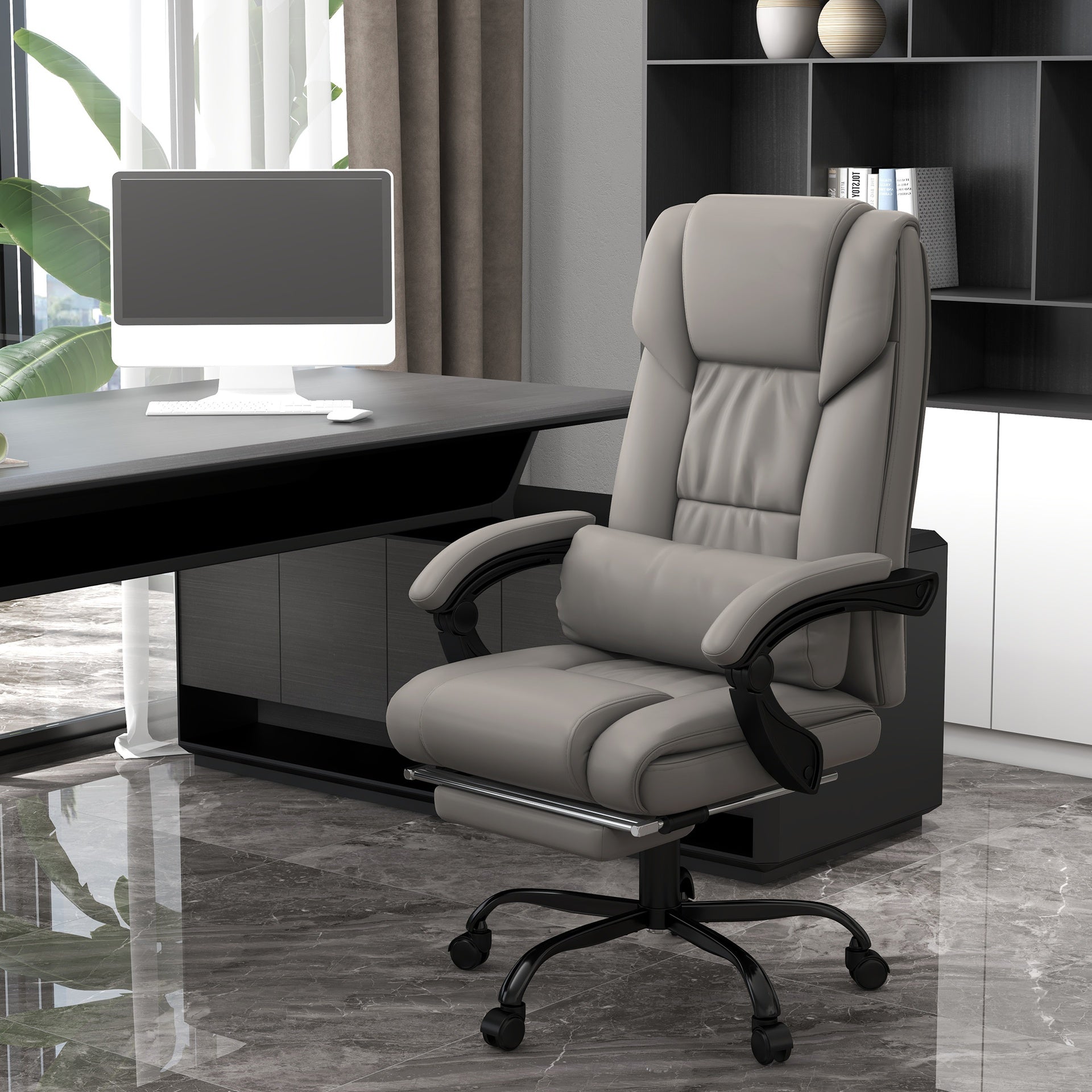 Vinsetto Massage Office Chair with 6 Vibrating Points, High Back Reclining Office Chair with Footrest and Remote, Gray