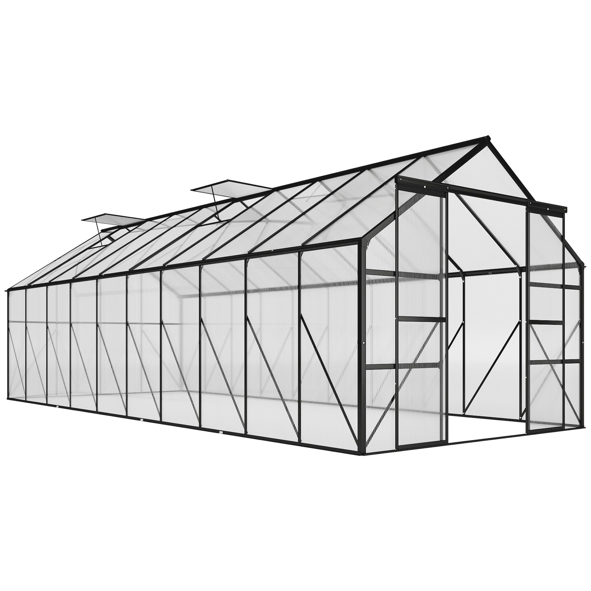 Outsunny 20' x 8' Aluminum Greenhouse Polycarbonate Walk-in Garden Greenhouse Kit with Adjustable Roof Vent, Rain Gutter and Sliding Door for Winter, Clear