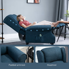 HOMCOM Vibration Massage Recliner Chair for Living Room with Heat,  Wingback Single Sofa, Modern Linen Fabric Push Back Reclining Chair with Footrest, Side Pocket,  Dark Blue