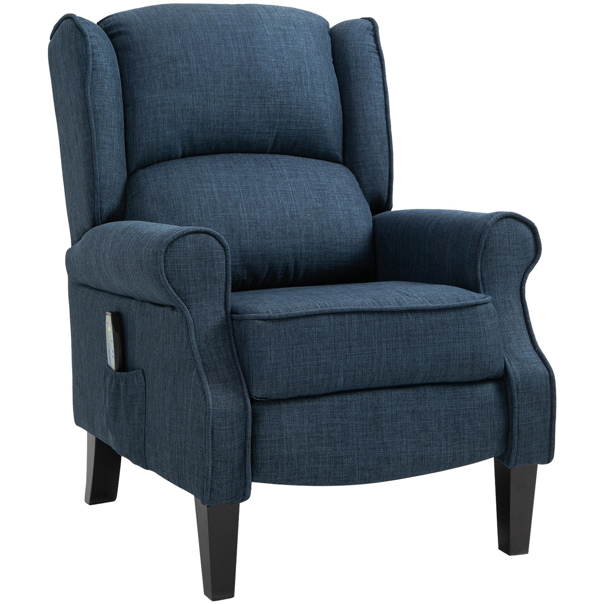 HOMCOM Vibration Massage Recliner Chair for Living Room with Heat,  Wingback Single Sofa, Modern Linen Fabric Push Back Reclining Chair with Footrest, Side Pocket,  Dark Blue