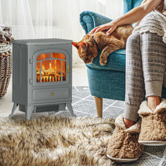 HOMCOM Fireplace Stove, Electric Fireplace Heater with Realistic LED Flames and Logs, 725W/1450W, Gray