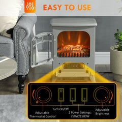 HOMCOM Fireplace Stove, Electric Fireplace Heater with Realistic LED Flames and Logs, 725W/1450W, Gray