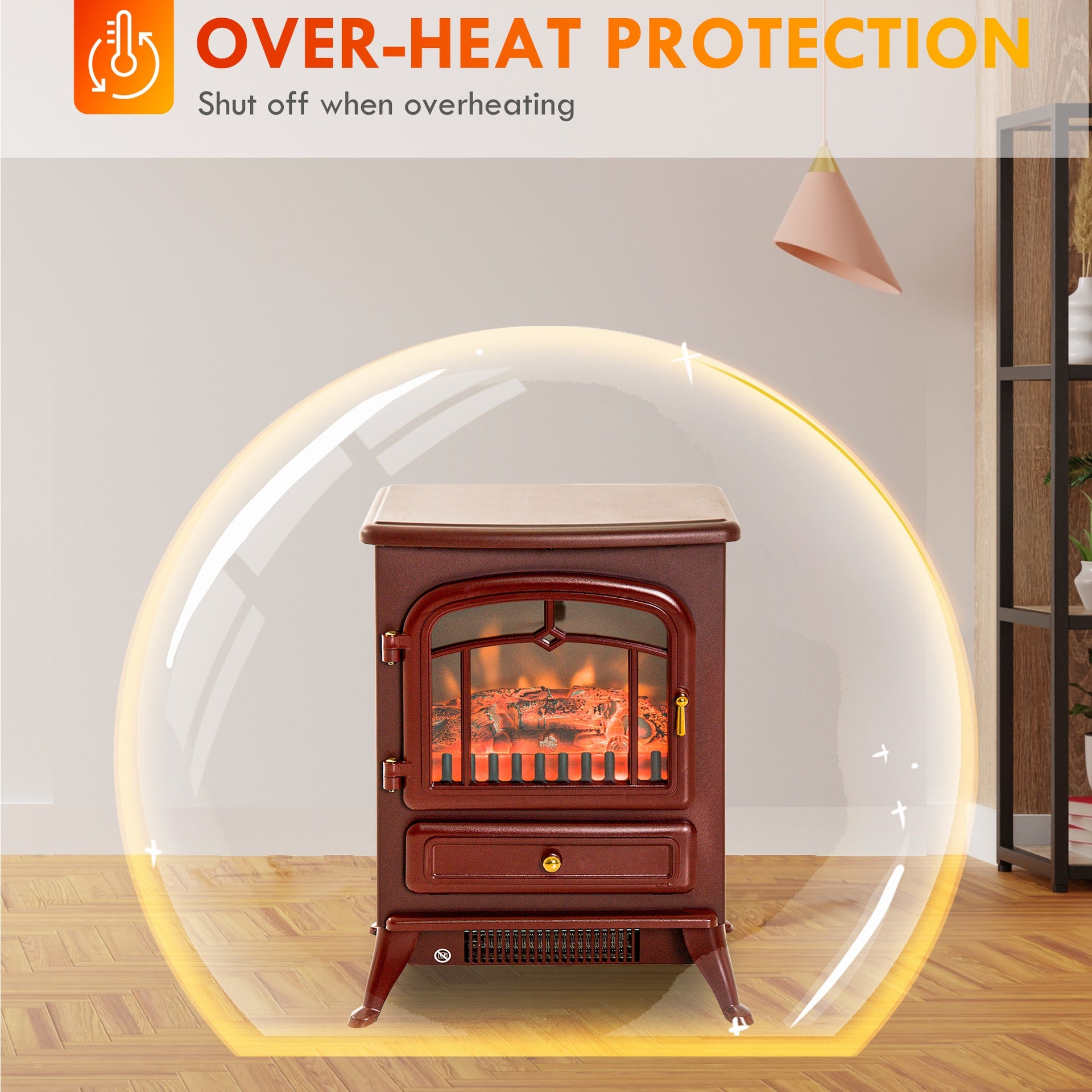 HOMCOM 22" Electric Fireplace Heater, Freestanding Fire Place Stove with Realistic LED Flames and Logs, and Overheating Protection, 725W/1450W, Red