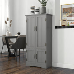 HOMCOM Accent Floor Storage Cabinet Kitchen Pantry with Adjustable Shelves and 2 Lower Doors, Gray