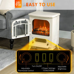 HOMCOM Fireplace Stove, Electric Fireplace Heater with Realistic LED Flames and Logs, 725W/1450W, Beige