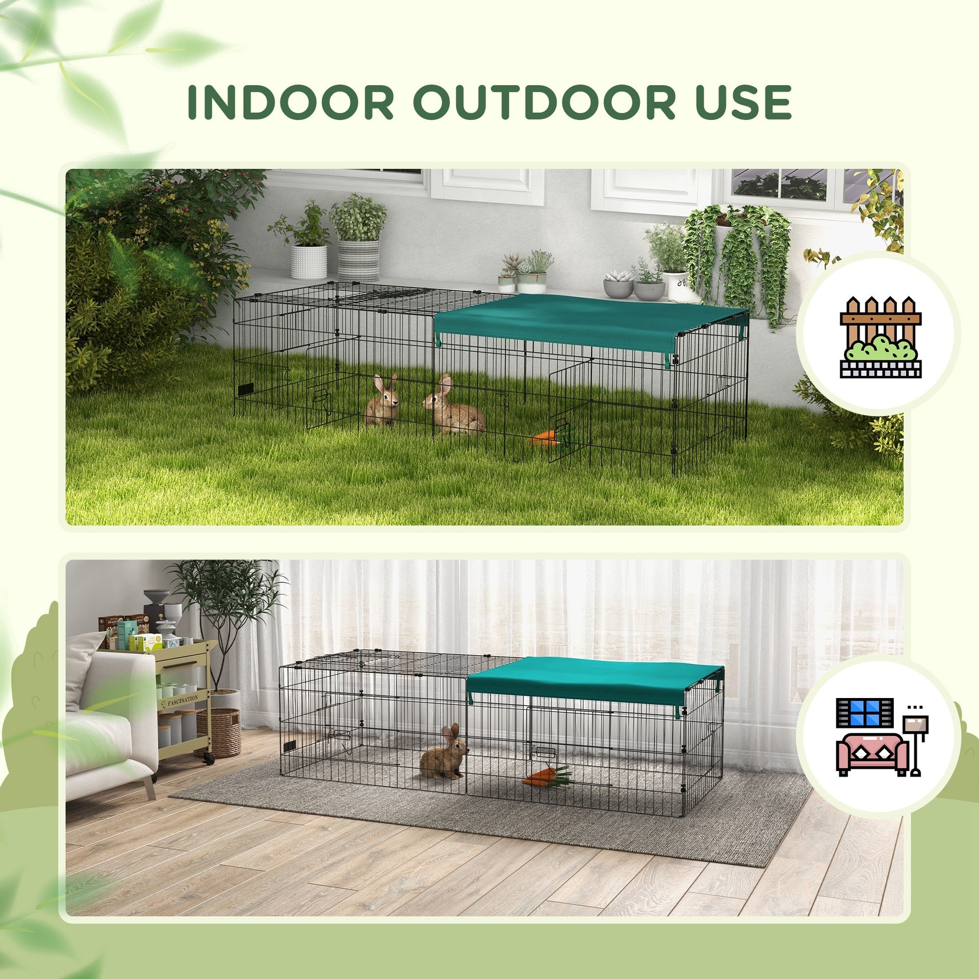 PawHut 73" Small Animal Playpen with with Roof for Rabbits, Chicken, Chinchillas for Indoor/Outdoor Use, Green