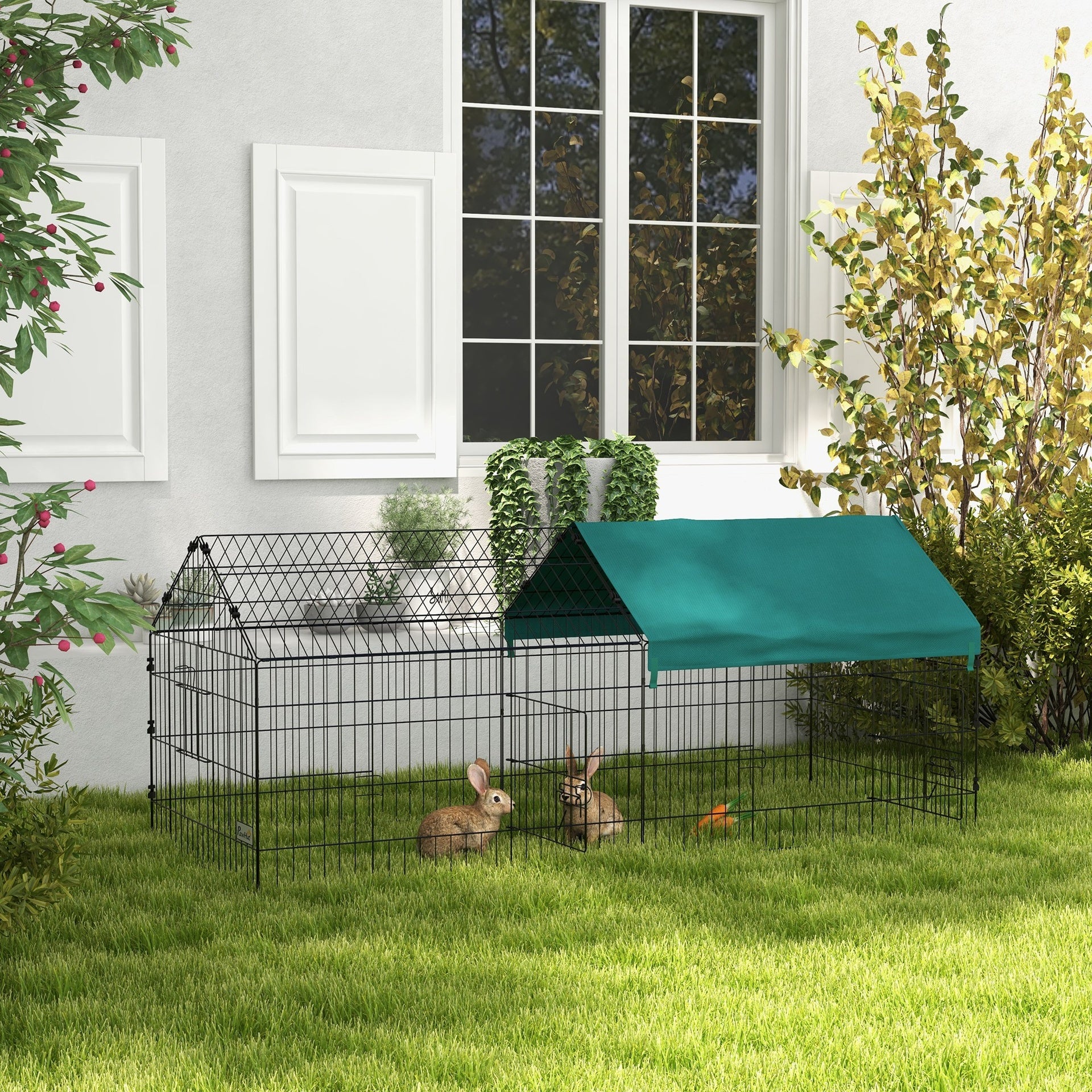 PawHut 73" Small Animal Playpen with Roof for Rabbits, Chicken, Chinchillas