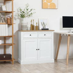 HOMCOM Sideboard Buffet Cabinet, Coffee Bar Cabinet with 2 Drawers and Double Door Cupboard for Kitchen, Living Room, Entryway, White