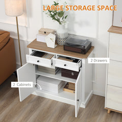 HOMCOM Sideboard Buffet Cabinet, Coffee Bar Cabinet with 2 Drawers and Double Door Cupboard for Kitchen, Living Room, Entryway, White