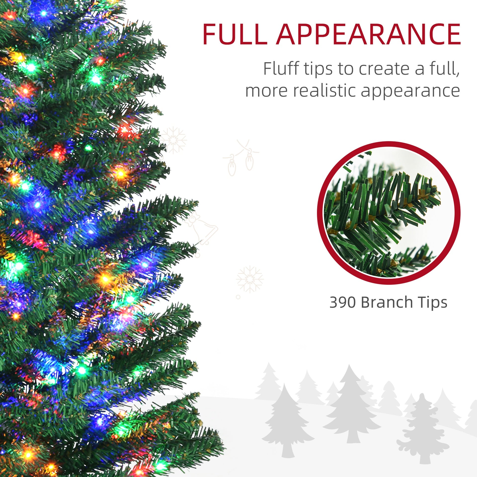 HOMCOM 6' Artificial Pencil Christmas Trees Holiday Decoration with Colorful LED Lights, Steel Base, Skinny Shape