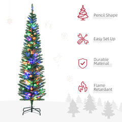 HOMCOM 6' Artificial Pencil Christmas Trees Holiday Decoration with Colorful LED Lights, Steel Base, Skinny Shape