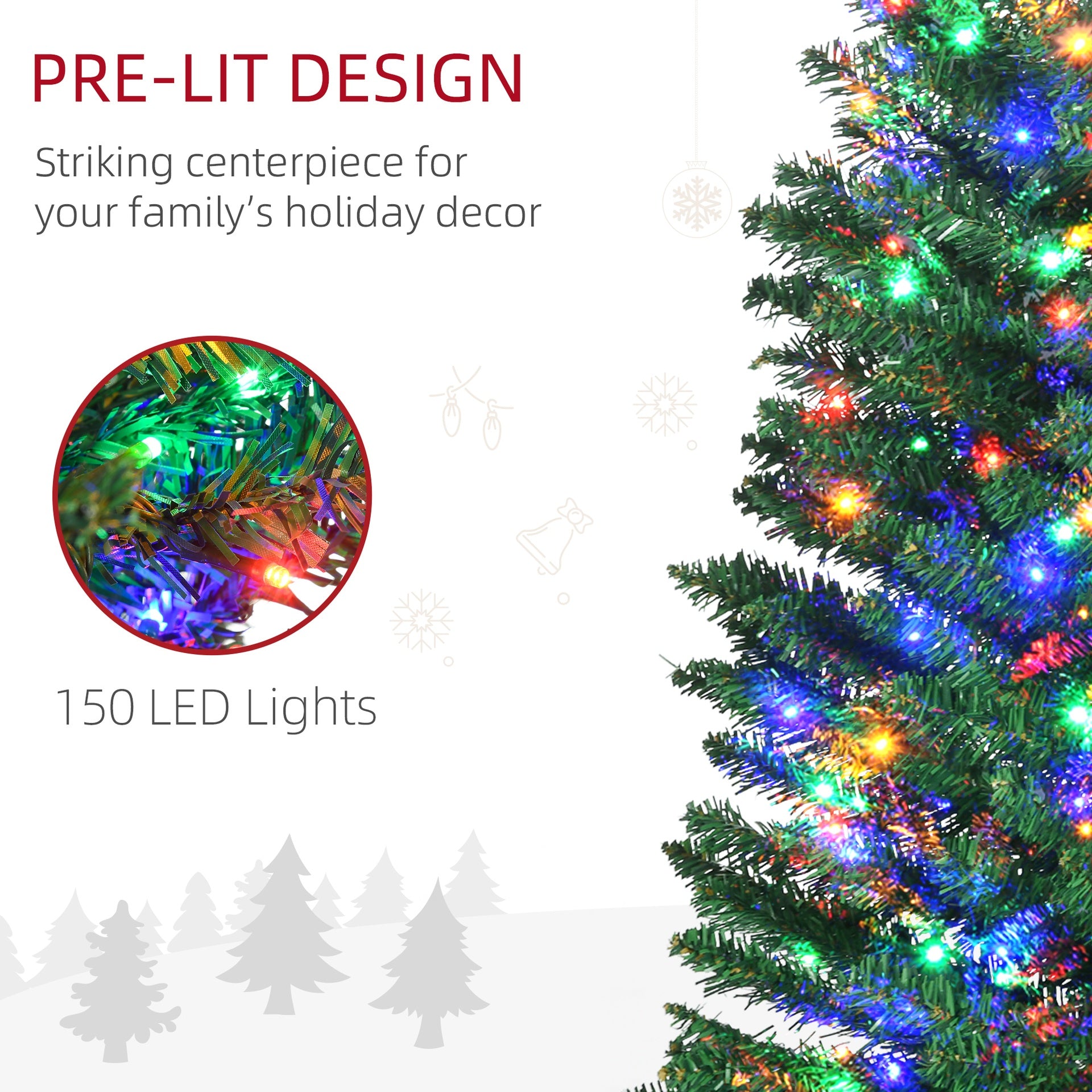 HOMCOM 6' Artificial Pencil Christmas Trees Holiday Decoration with Colorful LED Lights, Steel Base, Skinny Shape