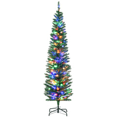 HOMCOM 6' Artificial Pencil Christmas Trees Holiday Decoration with Colorful LED Lights, Steel Base, Skinny Shape
