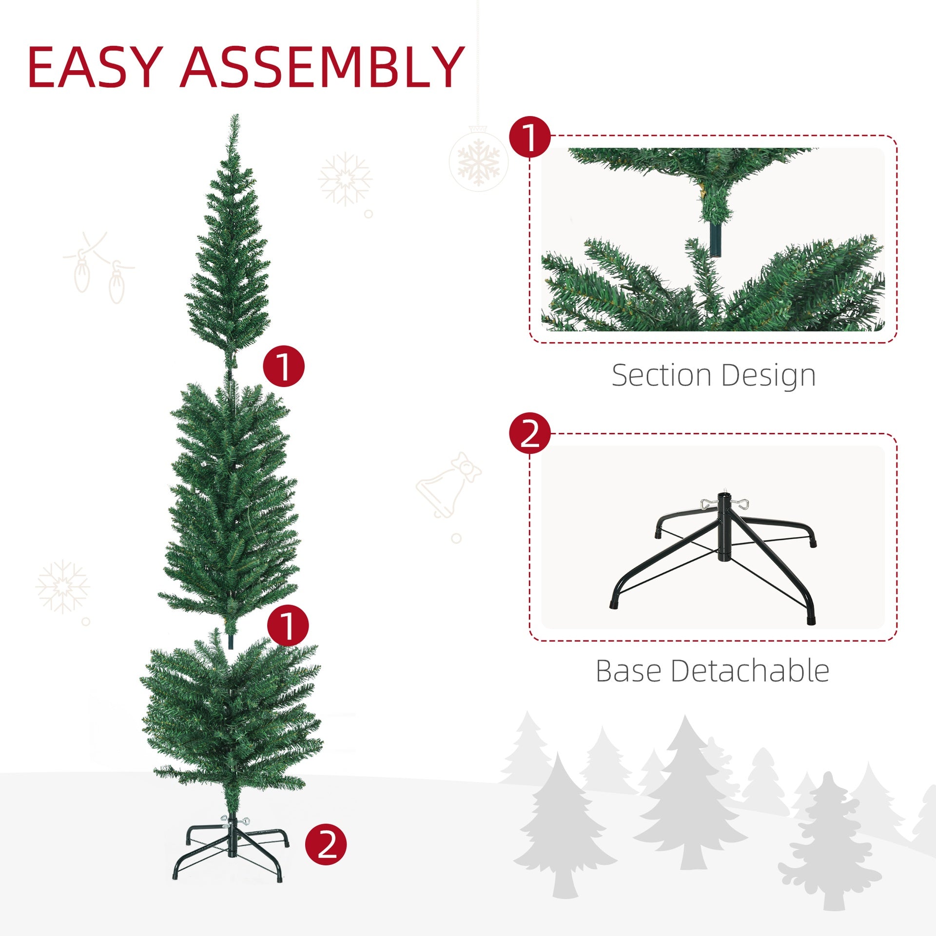 HOMCOM 6' Artificial Pencil Christmas Trees Holiday Decoration with Colorful LED Lights, Steel Base, Skinny Shape