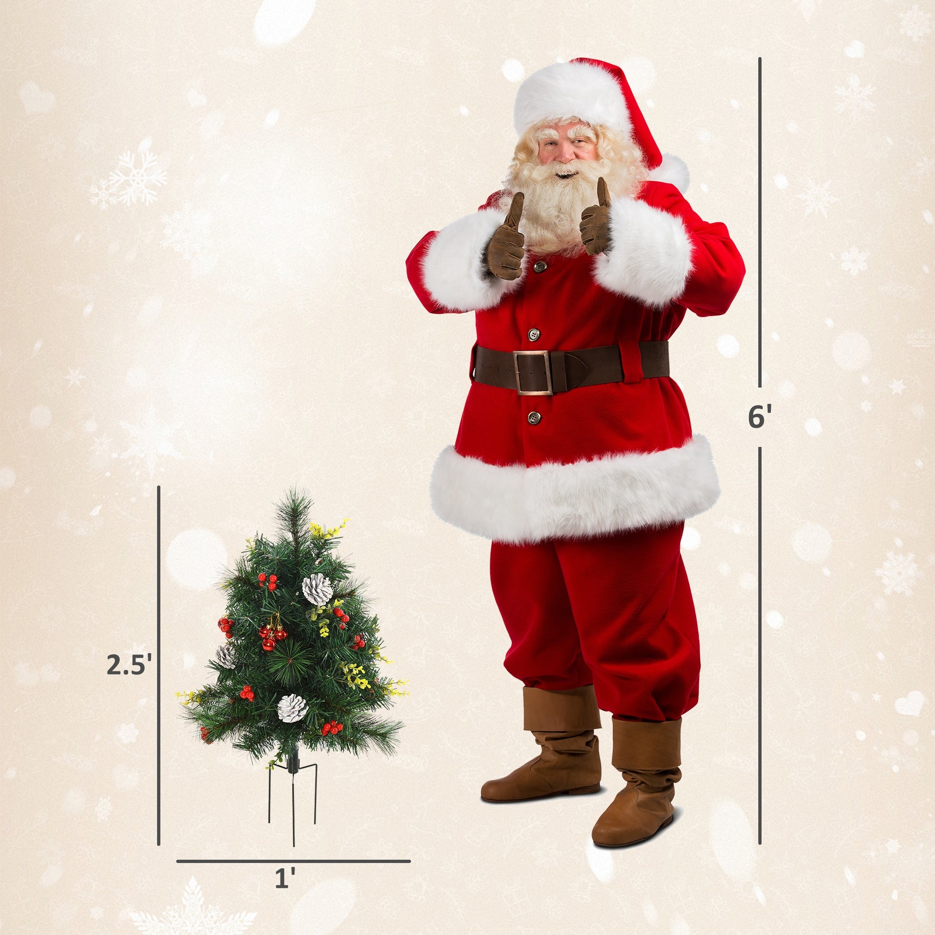 HOMCOM 24in Christmas Tree 2-Pack Outdoor Pre-Lit Artificial Pine Cordless with 24 Warm White Lights and Stakes