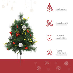 HOMCOM 24in Christmas Tree 2-Pack Outdoor Pre-Lit Artificial Pine Cordless with 24 Warm White Lights and Stakes