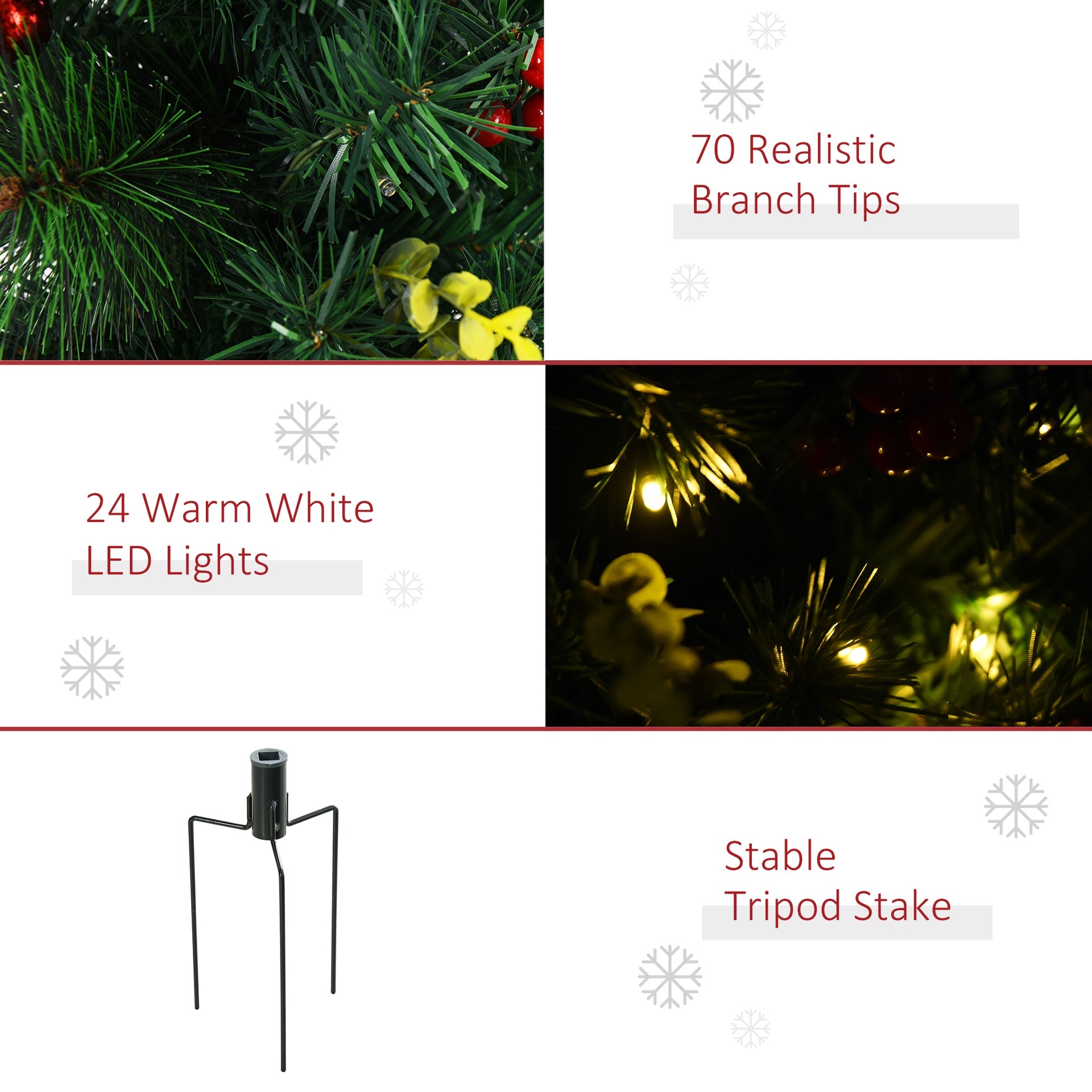 HOMCOM 24in Christmas Tree 2-Pack Outdoor Pre-Lit Artificial Pine Cordless with 24 Warm White Lights and Stakes