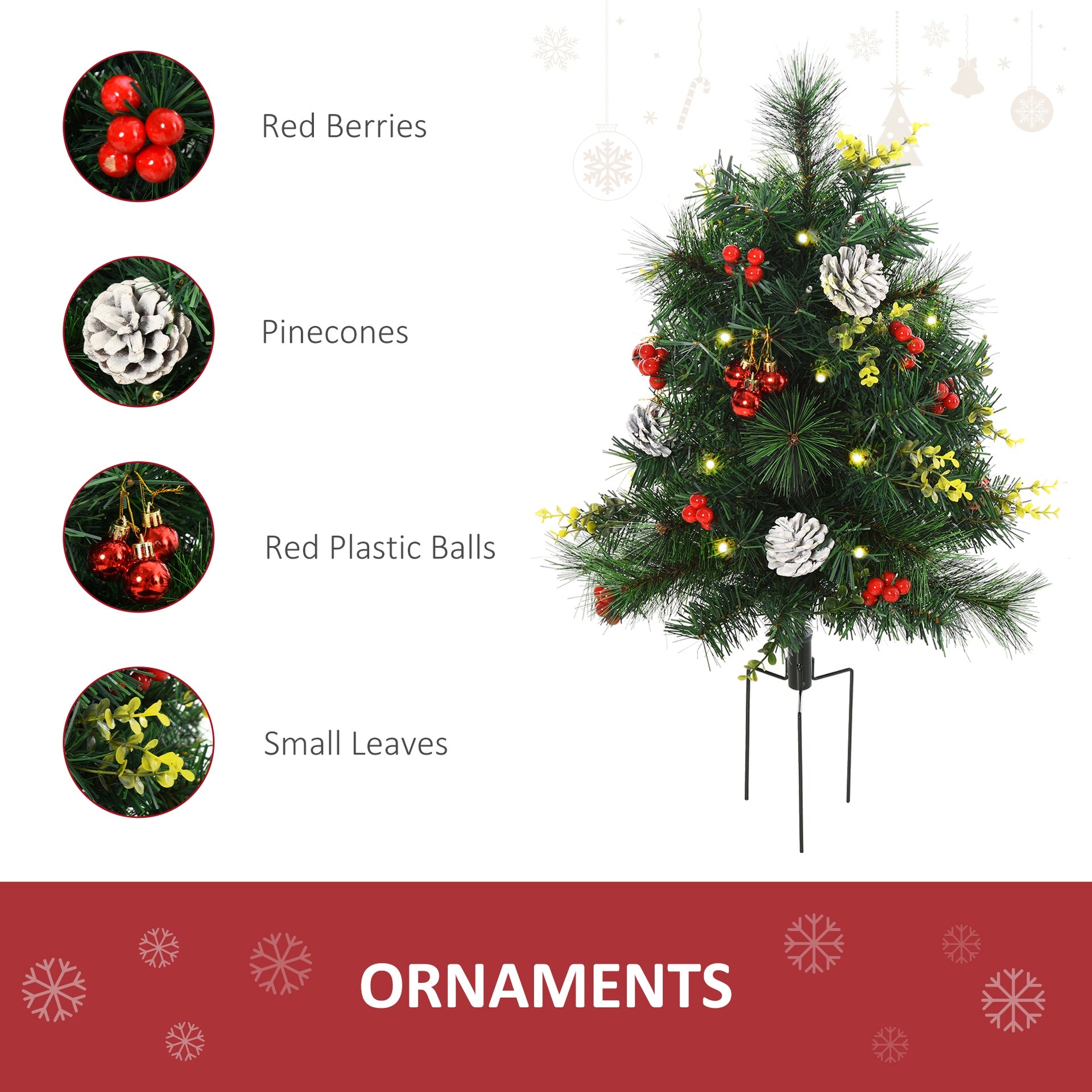 HOMCOM 24in Christmas Tree 2-Pack Outdoor Pre-Lit Artificial Pine Cordless with 24 Warm White Lights and Stakes