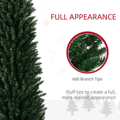HOMCOM 8' Artificial Pencil Christmas Trees Holiday Decoration with Colorful LED Lights, Steel Base, Skinny Shape