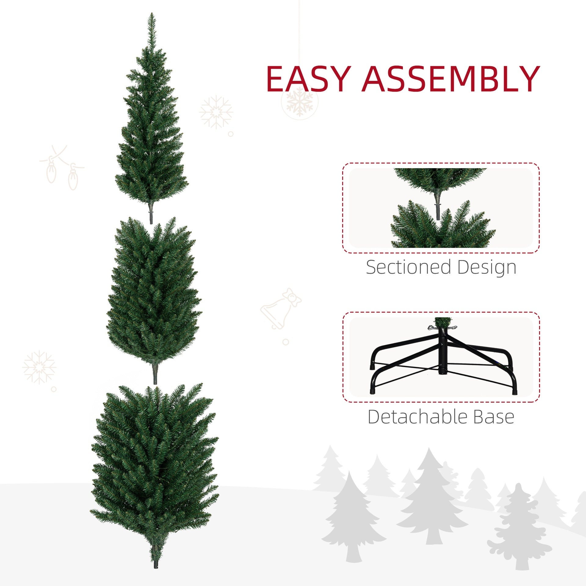 HOMCOM 8' Artificial Pencil Christmas Trees Holiday Decoration with Colorful LED Lights, Steel Base, Skinny Shape
