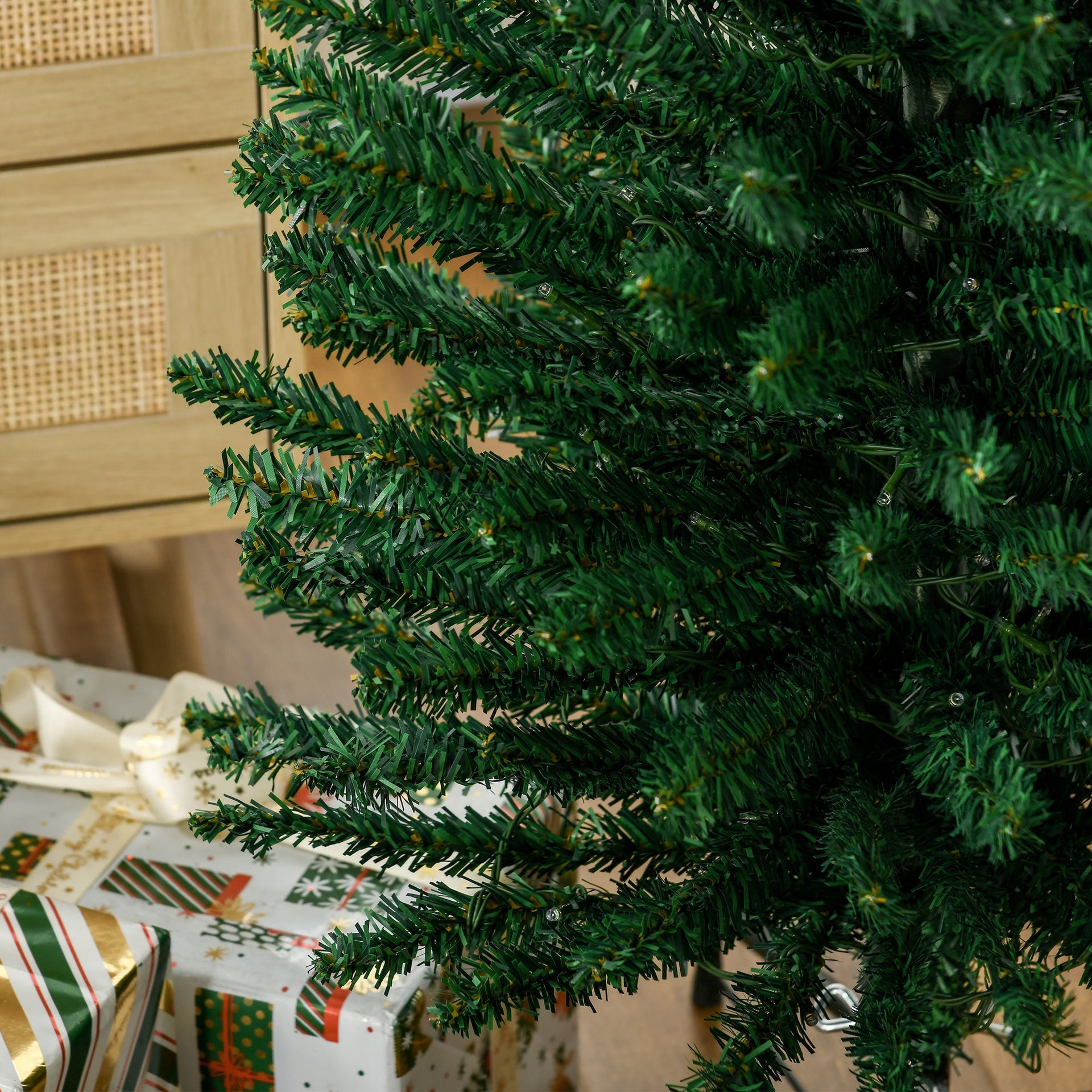HOMCOM 7' Artificial Pencil Christmas Trees Holiday Decoration with Colorful LED Lights, Steel Base, Skinny Shape