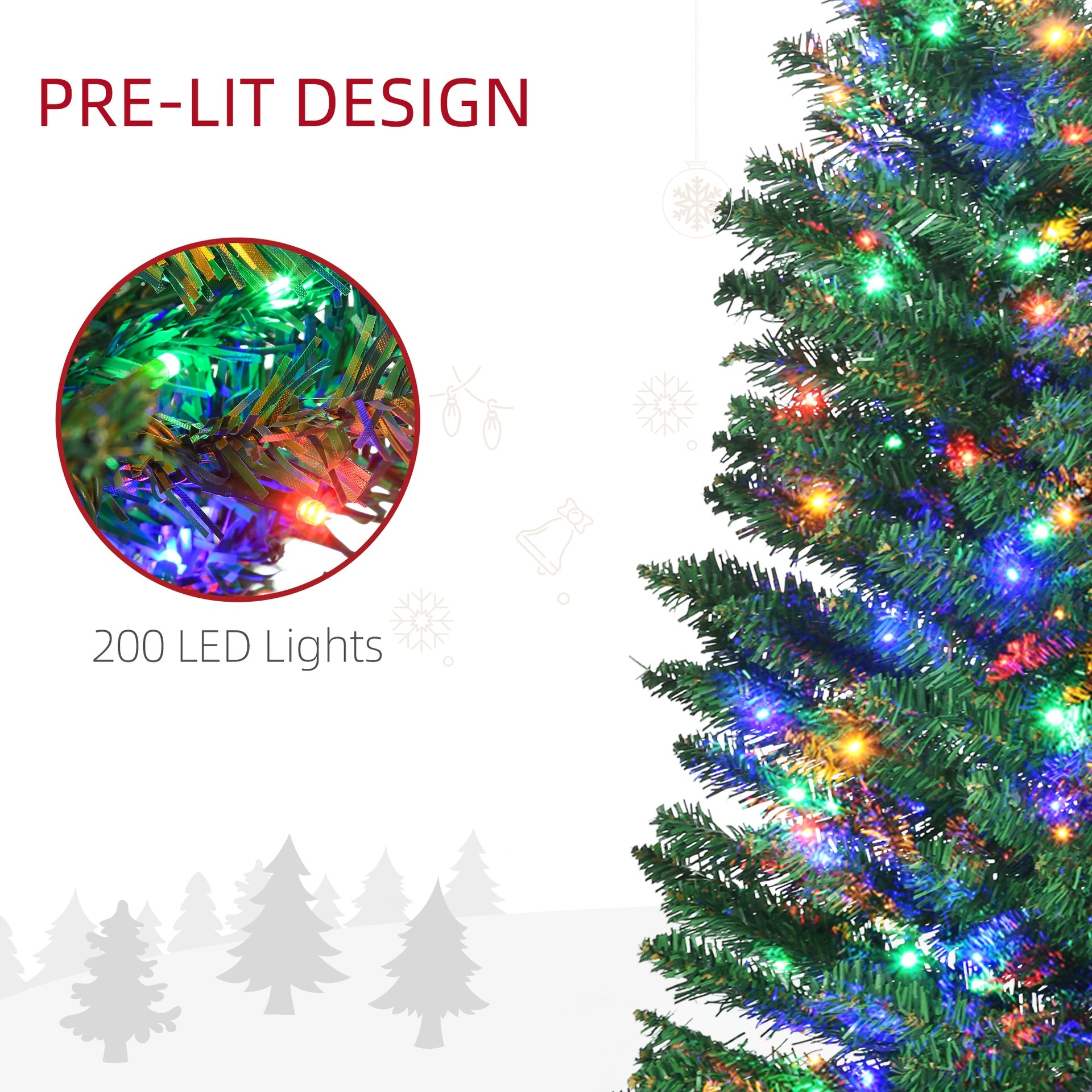 HOMCOM 7' Artificial Pencil Christmas Trees Holiday Decoration with Colorful LED Lights, Steel Base, Skinny Shape