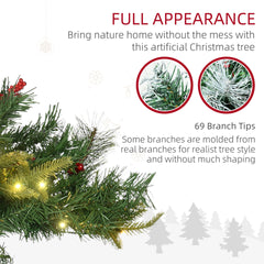 HOMCOM 2 Ft/22 inch 2 Pack Prelit Artificial Christmas Tree Cordless with 69 Branches, Warm White LED Lights, Red Berries, Pine Cones, for Outdoor Entryway, Green