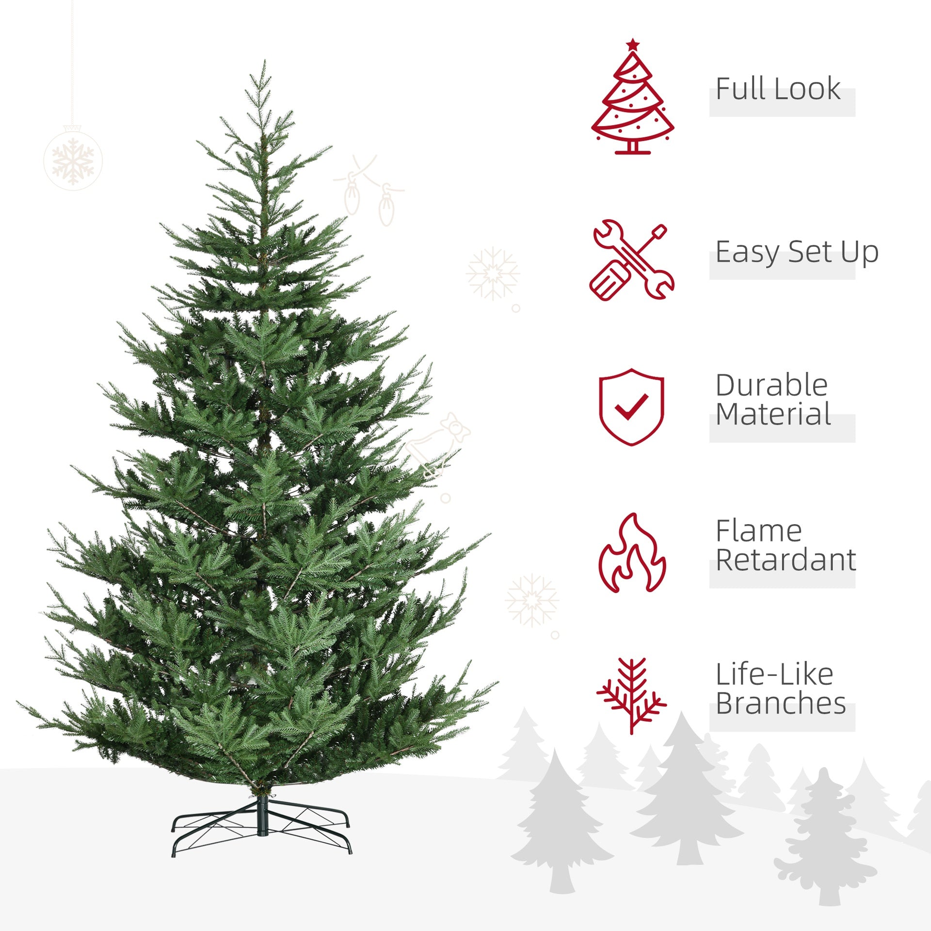 HOMCOM 9 Foot Artificial Christmas Tree, Nordic Pine Hinged Xmas Tree with 1939 Realistic Branches, Wide Steel Base, Auto Open, Green