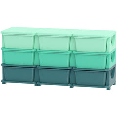 Qaba 3 Tier Kids Storage Organizer with 9 Drawers for Bedroom, Nursery, Kindergarten, Living Room, Boys and Girls, Green