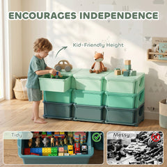 Qaba 3 Tier Kids Storage Organizer with 9 Drawers for Bedroom, Nursery, Kindergarten, Living Room, Boys and Girls, Green