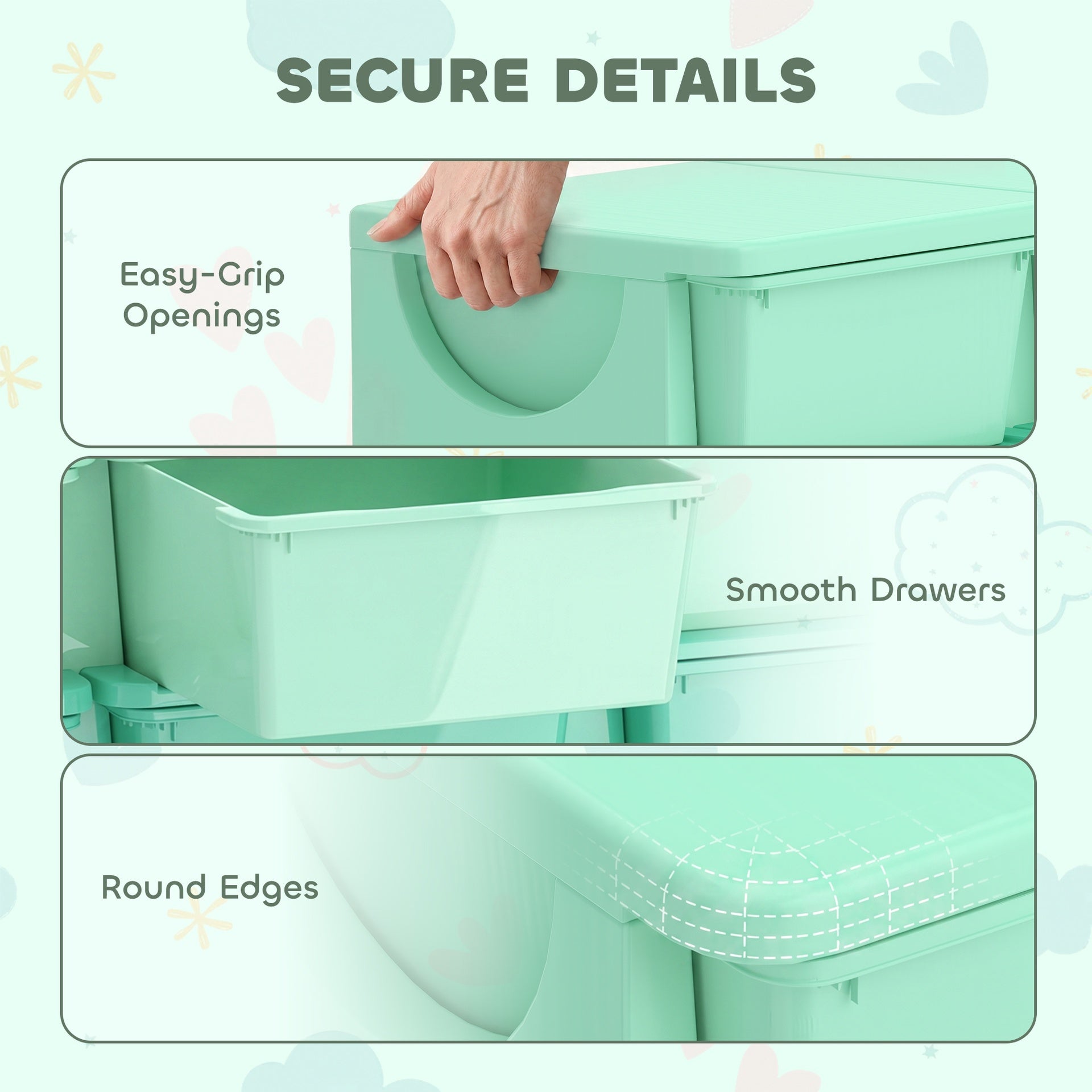 Qaba 3 Tier Kids Storage Organizer with 9 Drawers for Bedroom, Nursery, Kindergarten, Living Room, Boys and Girls, Green