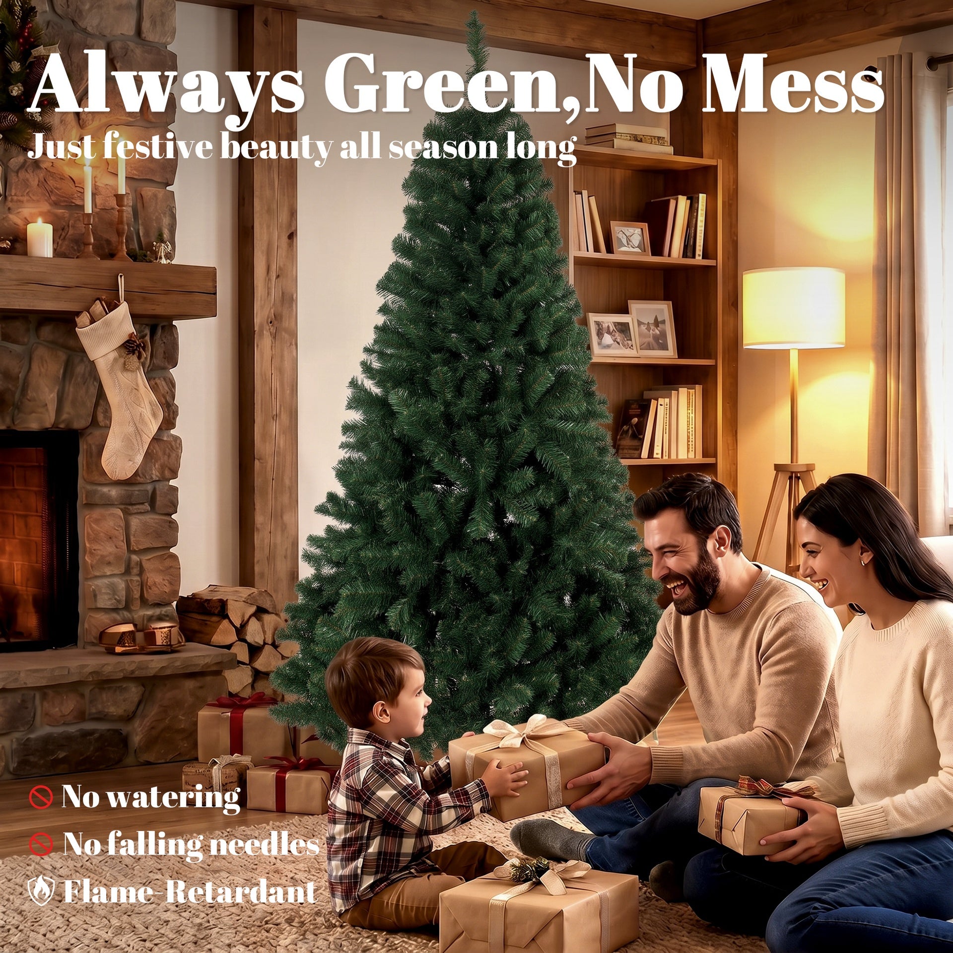 HOMCOM 6 ft Artificial Christmas Tree, Norway Spruce Tree, Hinged Xmas Tree with Metal Stand