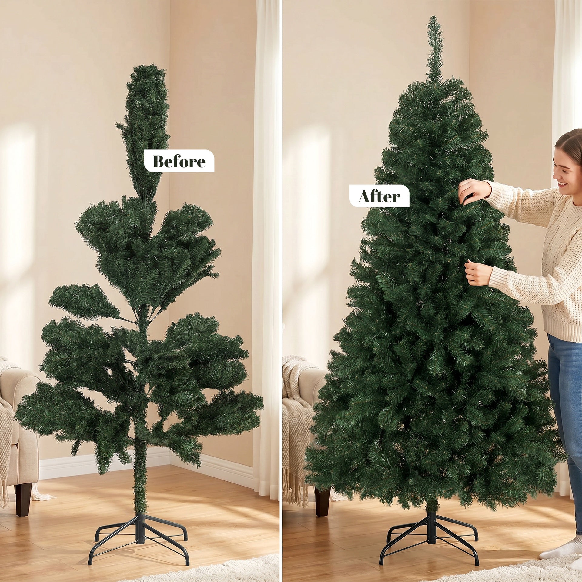 HOMCOM 6 ft Artificial Christmas Tree, Norway Spruce Tree, Hinged Xmas Tree with Metal Stand