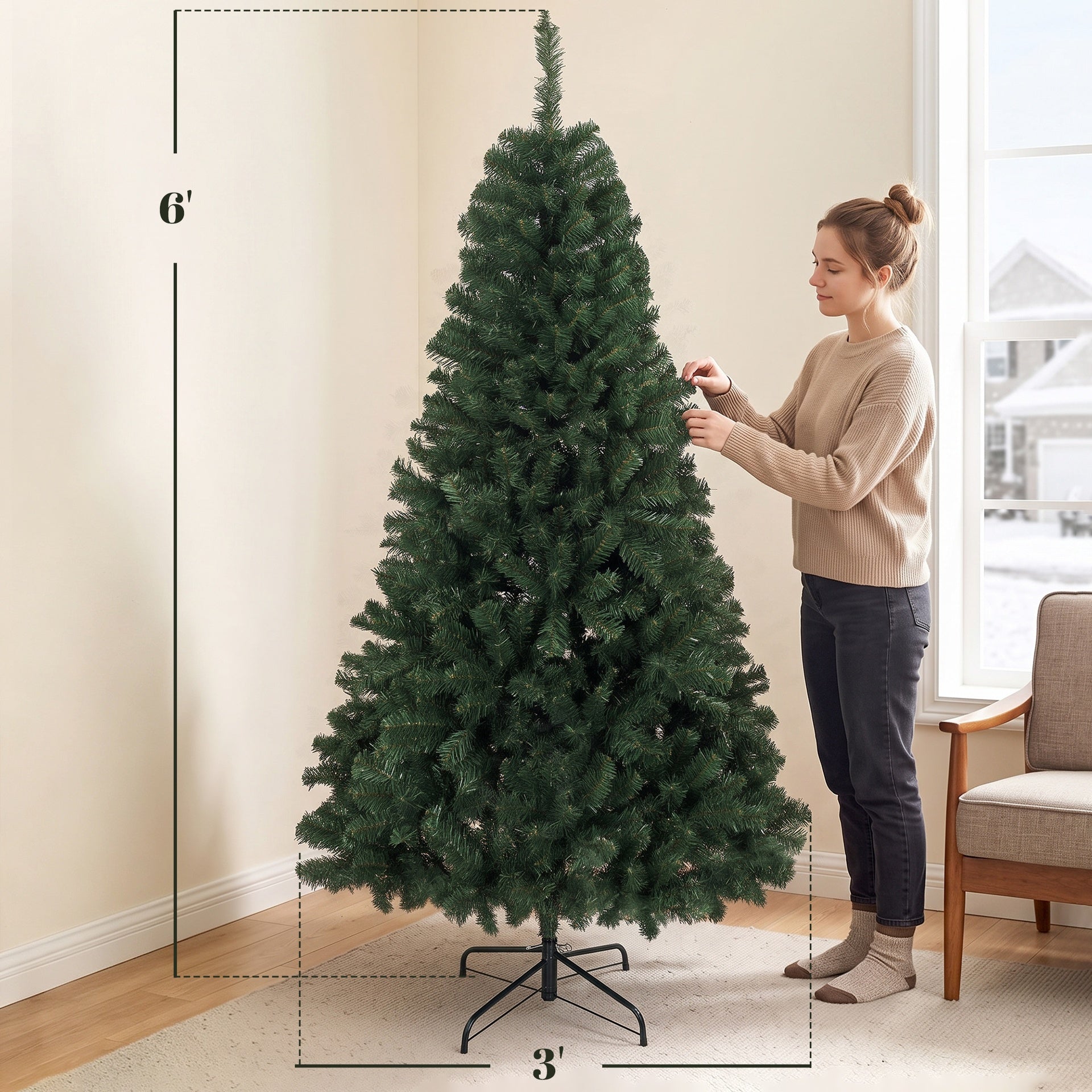 HOMCOM 6 ft Artificial Christmas Tree, Norway Spruce Tree, Hinged Xmas Tree with Metal Stand