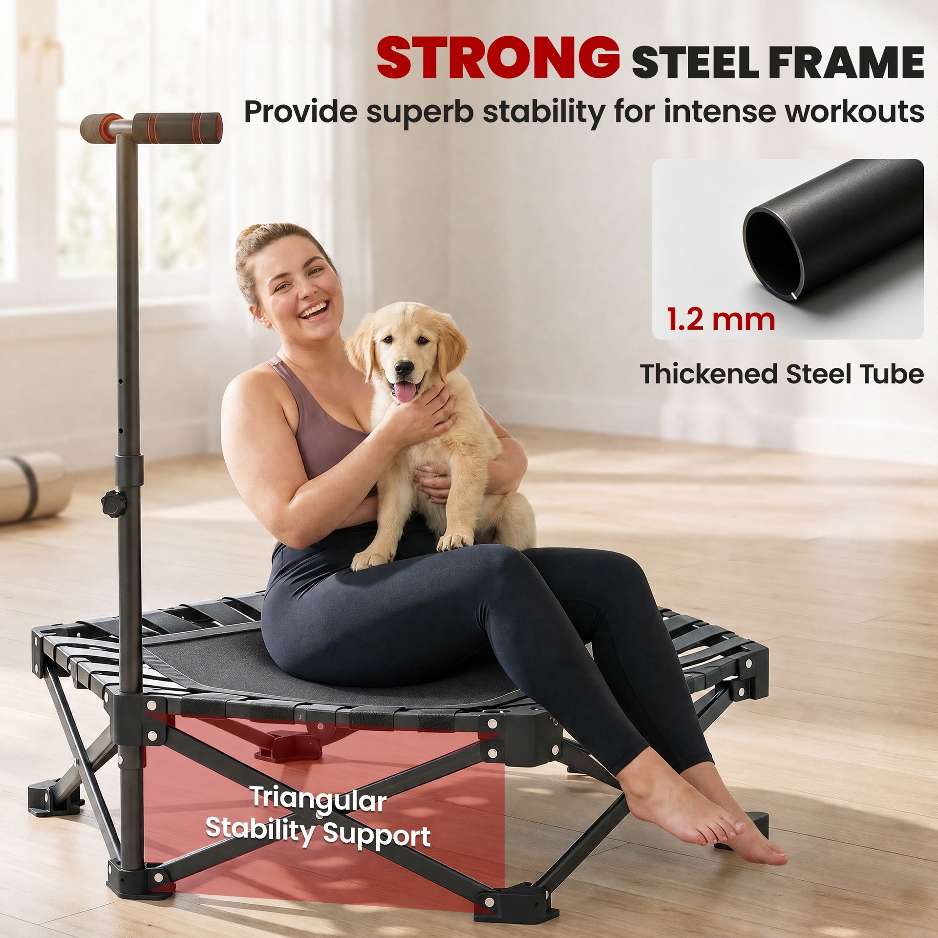 Soozier 42" Foldable Mini Trampoline, Rebounder Trampoline with Adjustable Foam Handle for Indoor Outdoor Workout for Adults