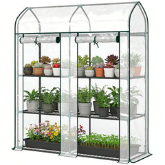 Outsunny 3 Tier Mini Greenhouse, Small Portable Greenhouse with 2 Roll-up Doors, 56.3" x 18.1" x 65", Clear