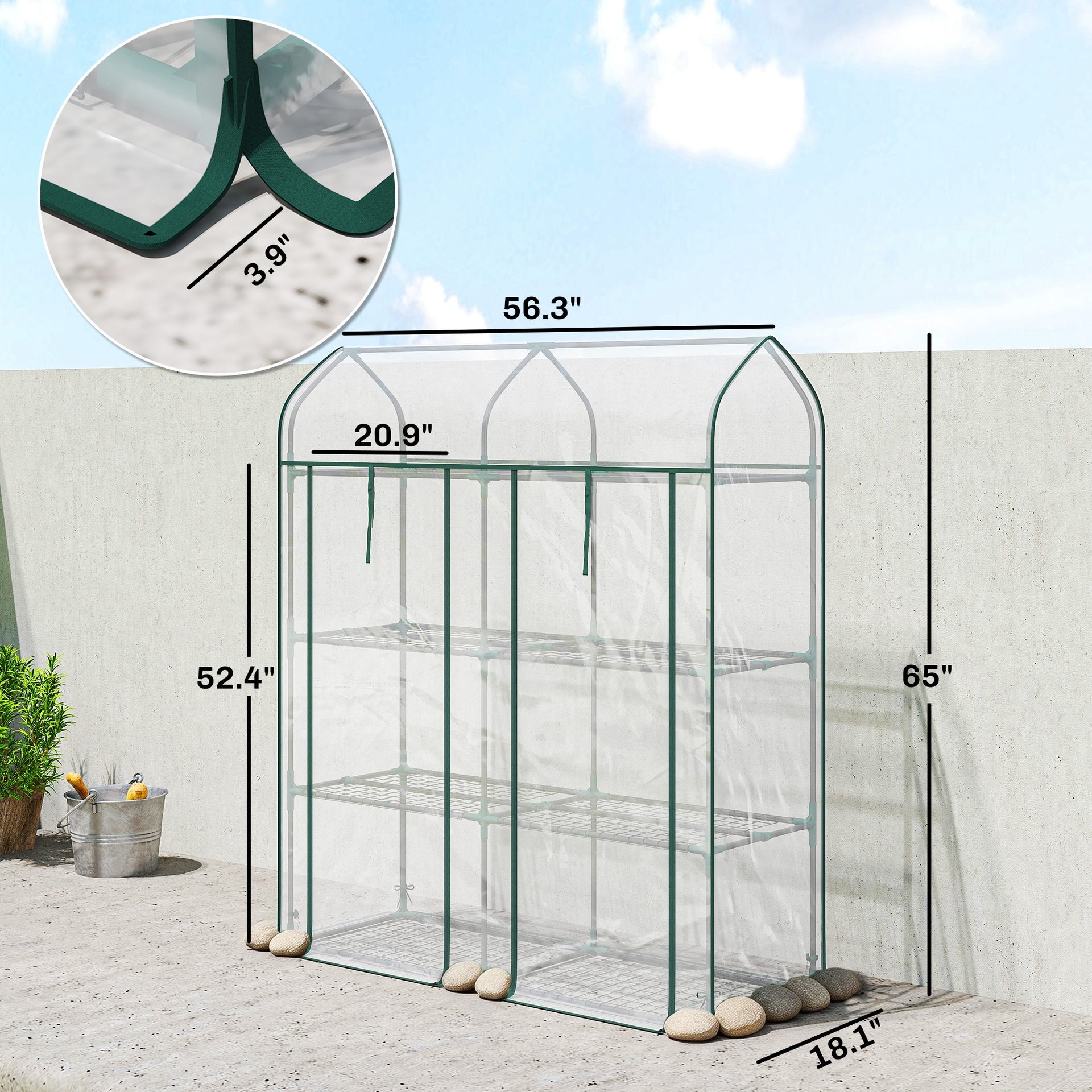 Outsunny 3 Tier Mini Greenhouse, Small Portable Greenhouse with 2 Roll-up Doors, 56.3" x 18.1" x 65", Clear