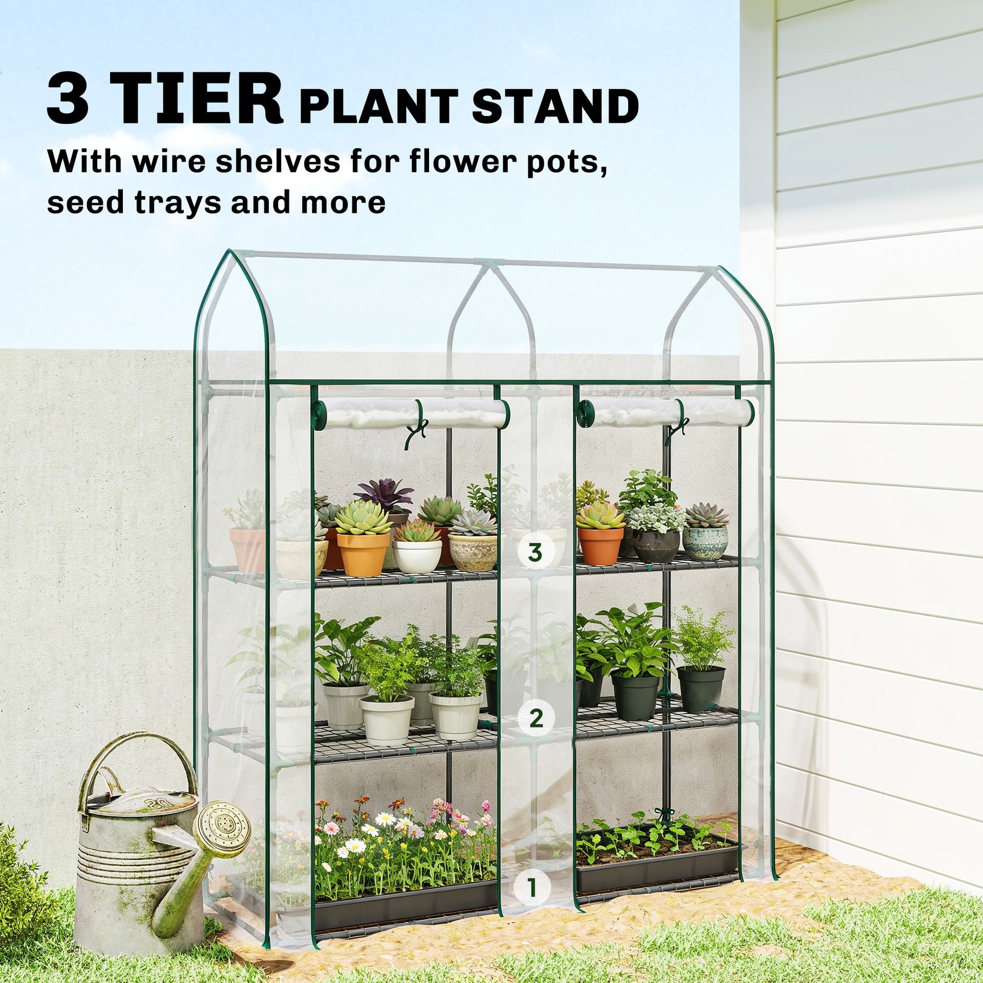 Outsunny 3 Tier Mini Greenhouse, Small Portable Greenhouse with 2 Roll-up Doors, 56.3" x 18.1" x 65", Clear