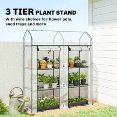 Outsunny 3 Tier Mini Greenhouse, Small Portable Greenhouse with 2 Roll-up Doors, 56.3" x 18.1" x 65", Clear