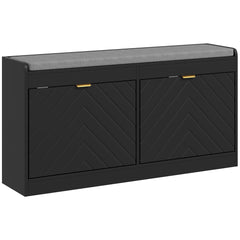HOMCOM Narrow Storage Bench, Upholstered Entry Way Bench, Shoe Rack Bench with 2 Flip Drawers, 2 Vents for 8 Pairs of Shoes