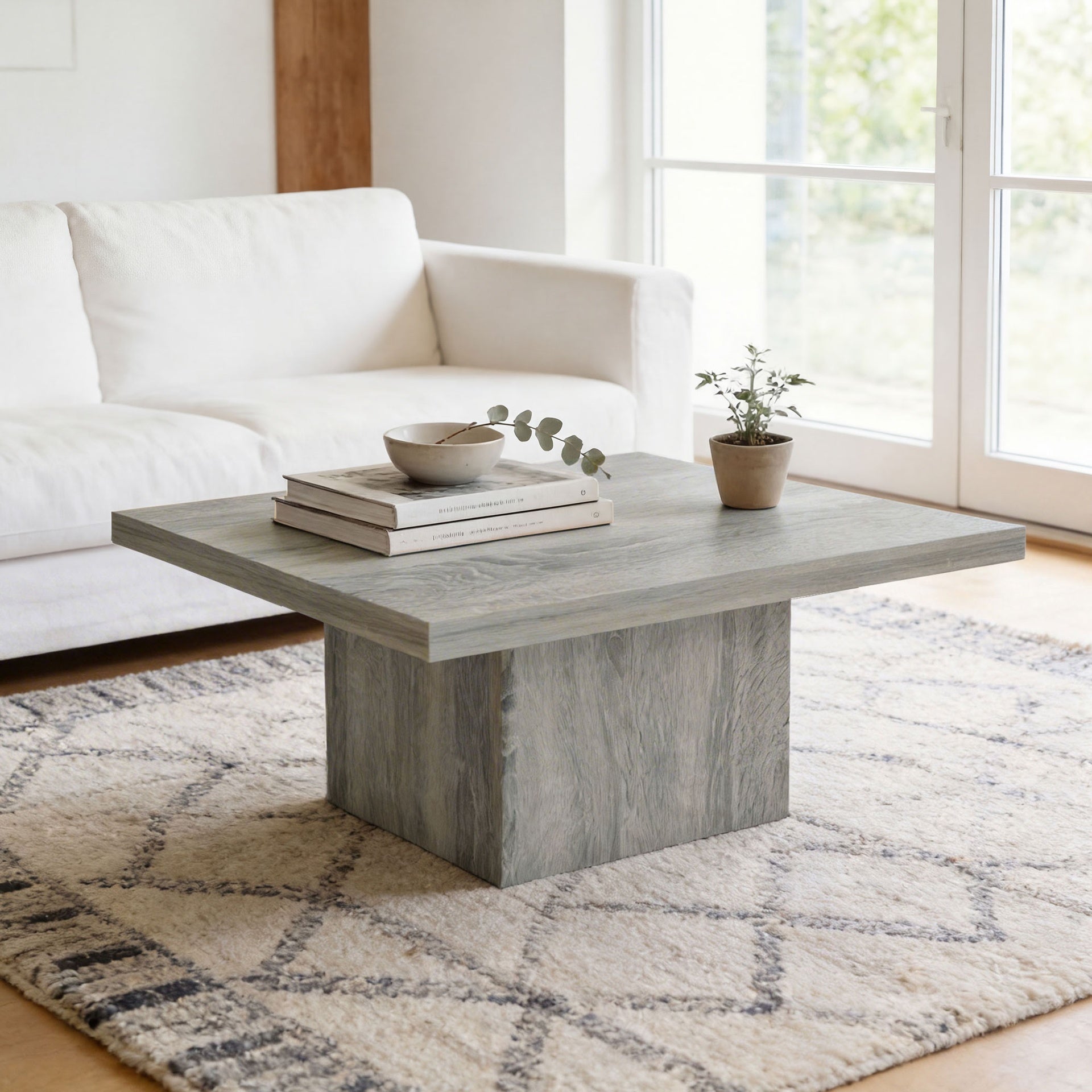 HOMCOM Square Coffee Table, Center Table with 1.6" Thick Tabletop, Gray Wood Grain